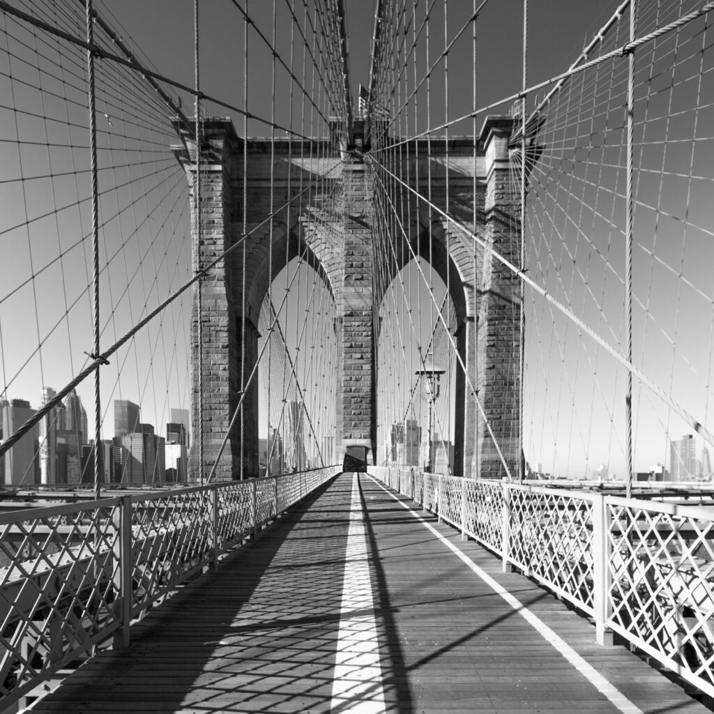 Black and white photography in New York City Brooklyn Bridge